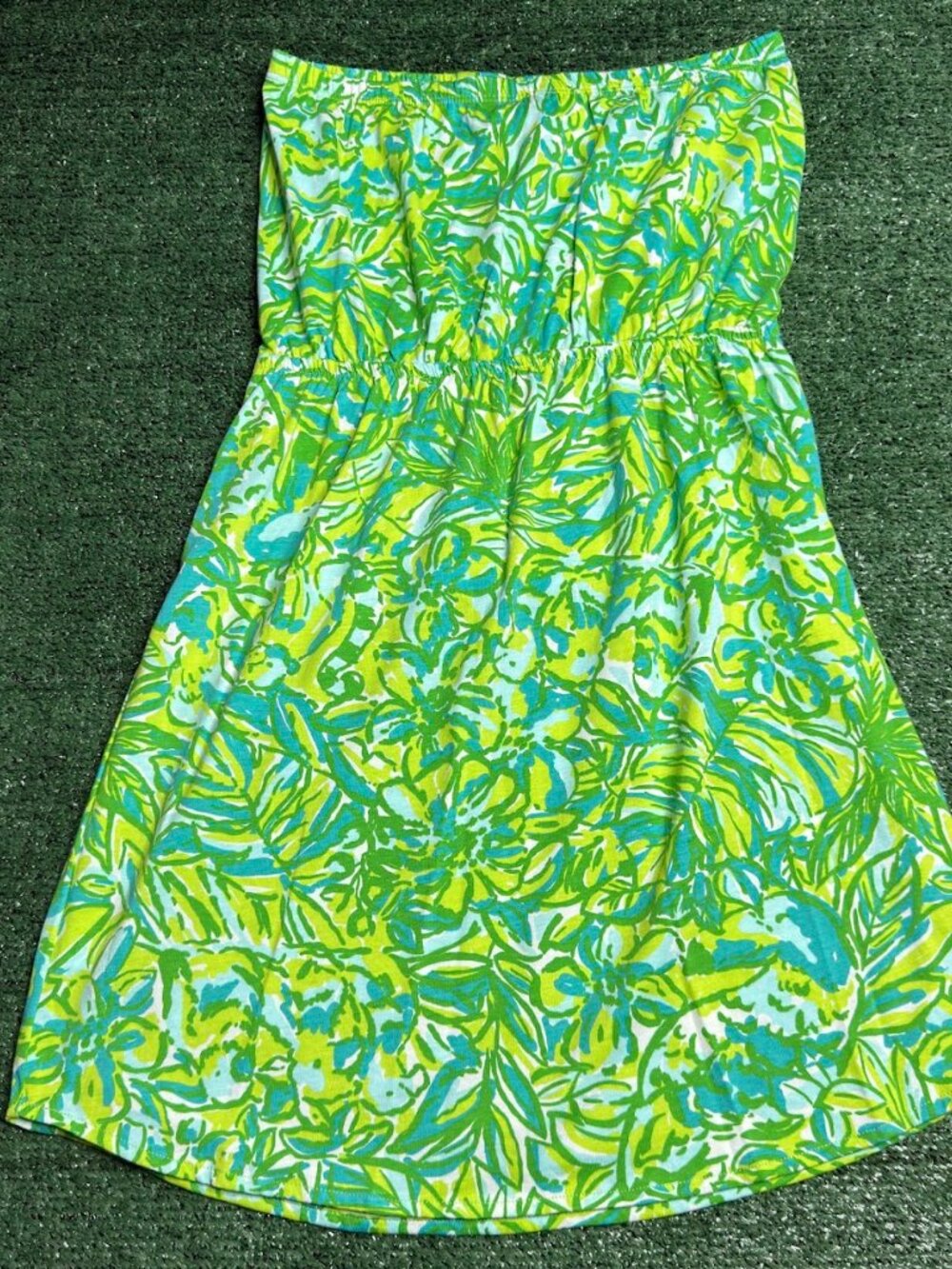 Lilly Pulitzer Strapless Tube Dress Green Blue Floral Print Women's Size M NWT